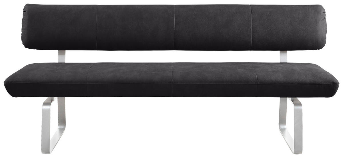 SITZBANK in Metall, Textil Schwarz, Edelstahlfarben  - Edelstahlfarben/Schwarz, Design, Textil/Metall (200/88/68cm) - Venjakob