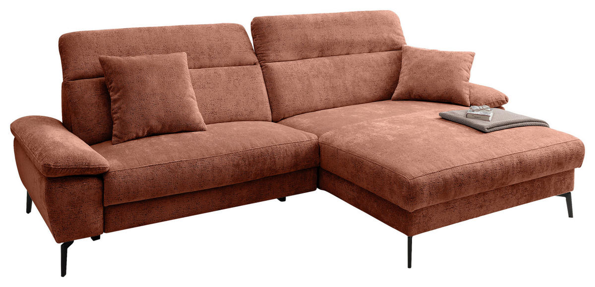 ECKSOFA Struktur Rostfarben  - Rostfarben/Schwarz, Konventionell, Textil/Metall (300/178cm) - Livetastic