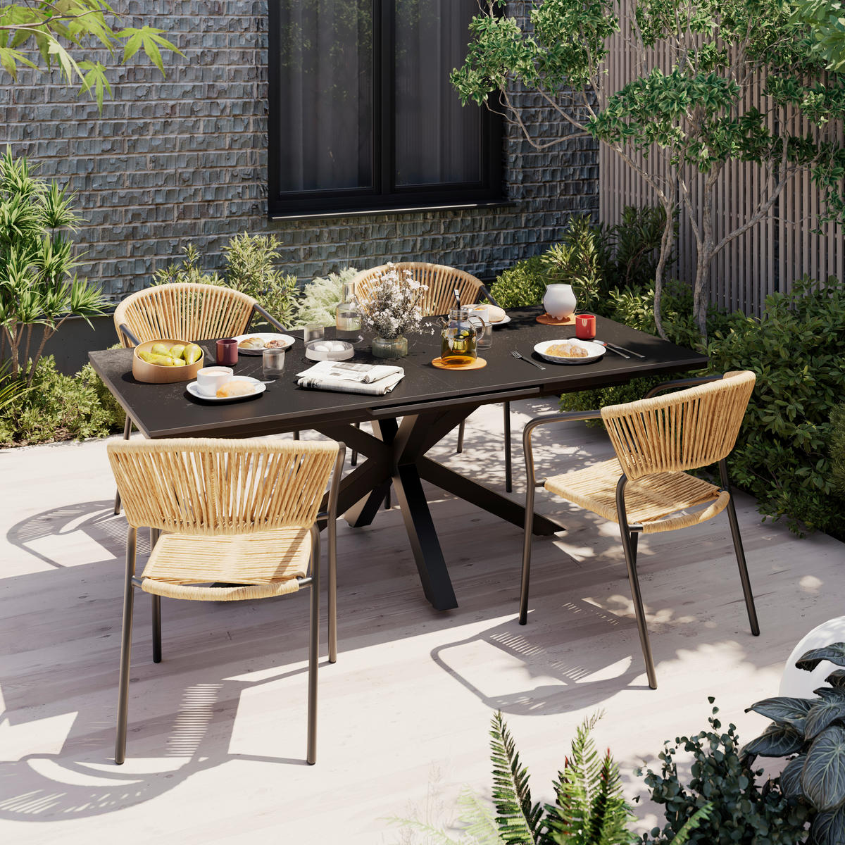 GARTENTISCH Metall, Stein rechteckig  - Grau, MODERN, Stein/Metall (200/260/76/100cm) - Ambia Garden