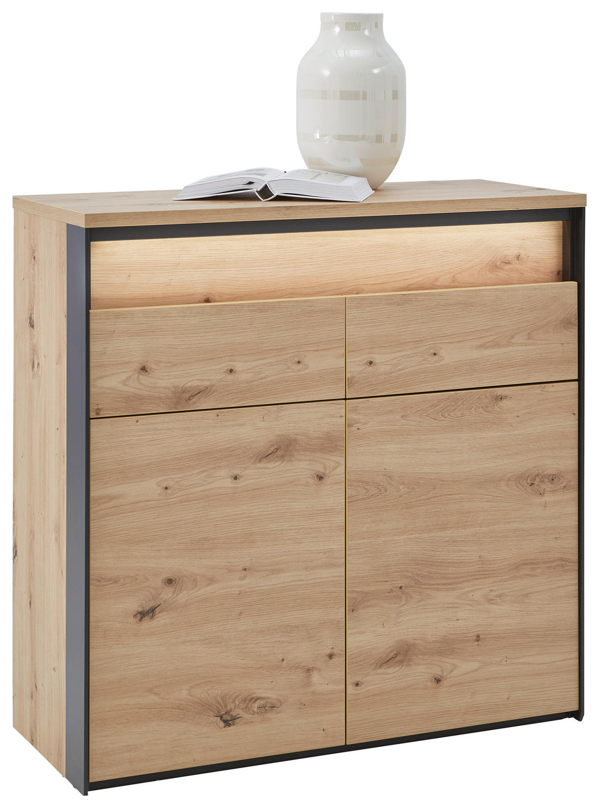KOMÓD 88/88/38 cm  - fekete/Artisan tölgy, Konventionell, faalapú anyag (88/88/38cm) - Voleo