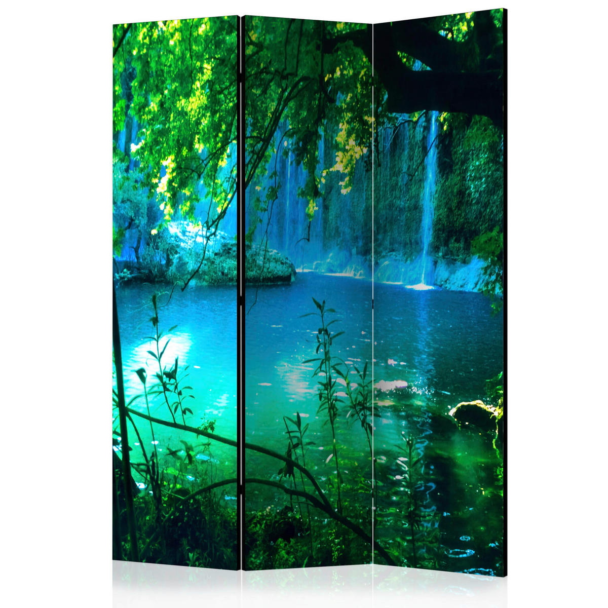 PARAVENT mit 3  Flügel - Hellblau/Grün, Basics, Holz/Textil (135/172/3cm) - artgeist