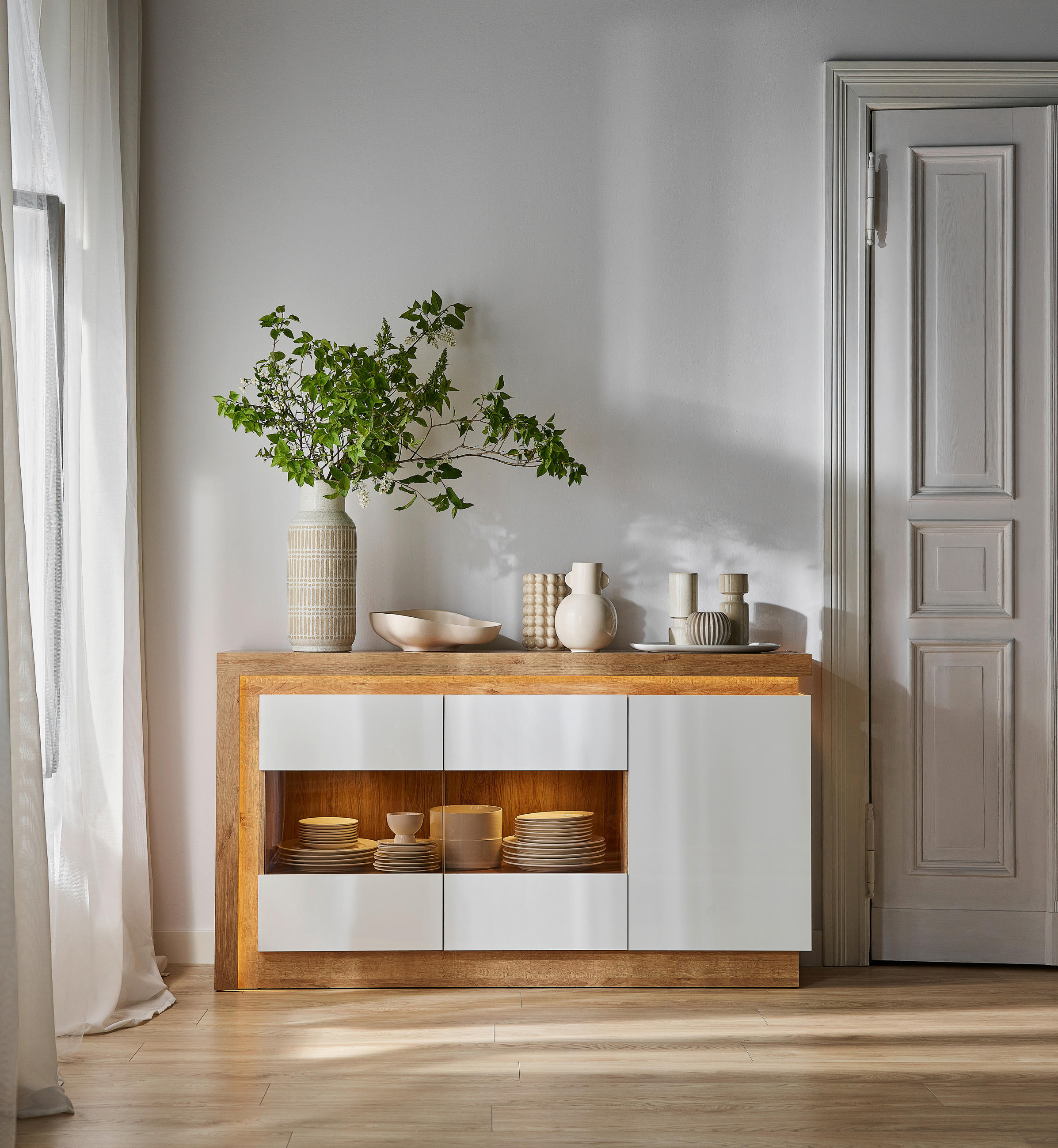 Kommode Lyon Hell Weiß/Eichefarben B: 157 cm