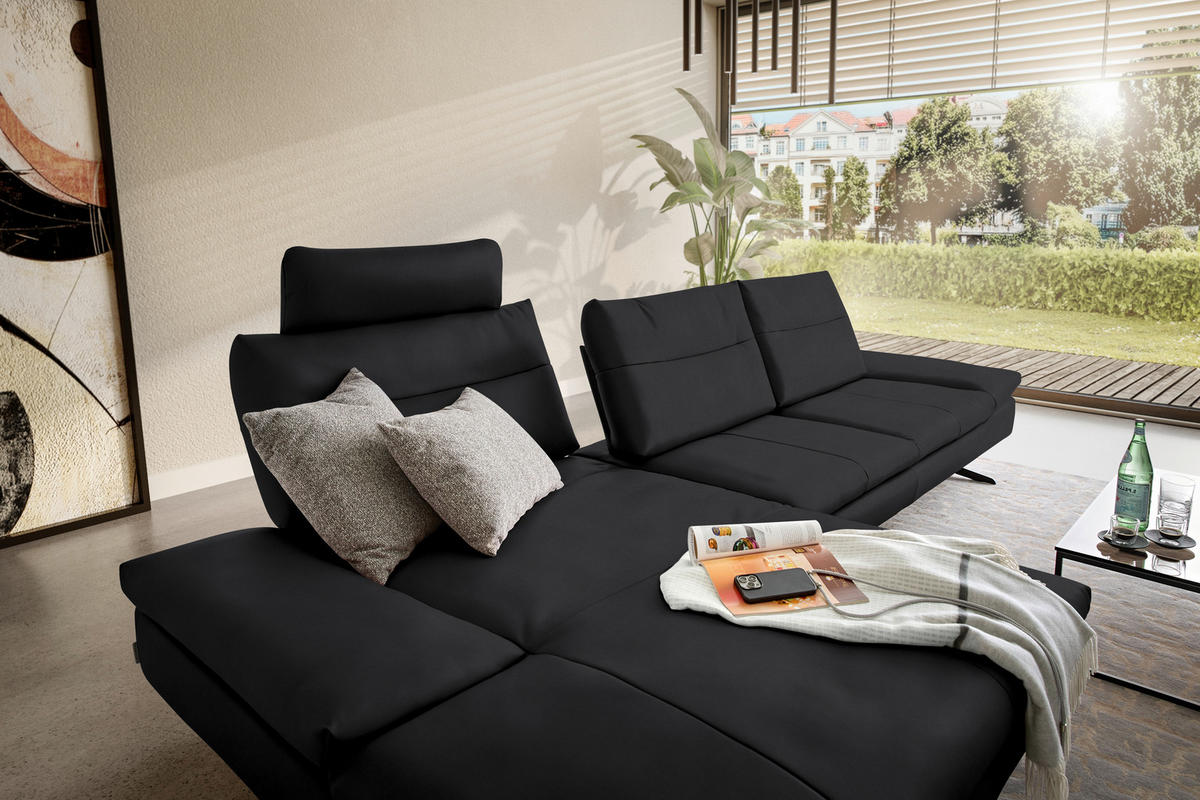 ECKSOFA  in Echtleder Mokka  158/342 cm  - Schwarz/Mokka, MODERN, Leder/Metall (158/342cm) - Chilliano