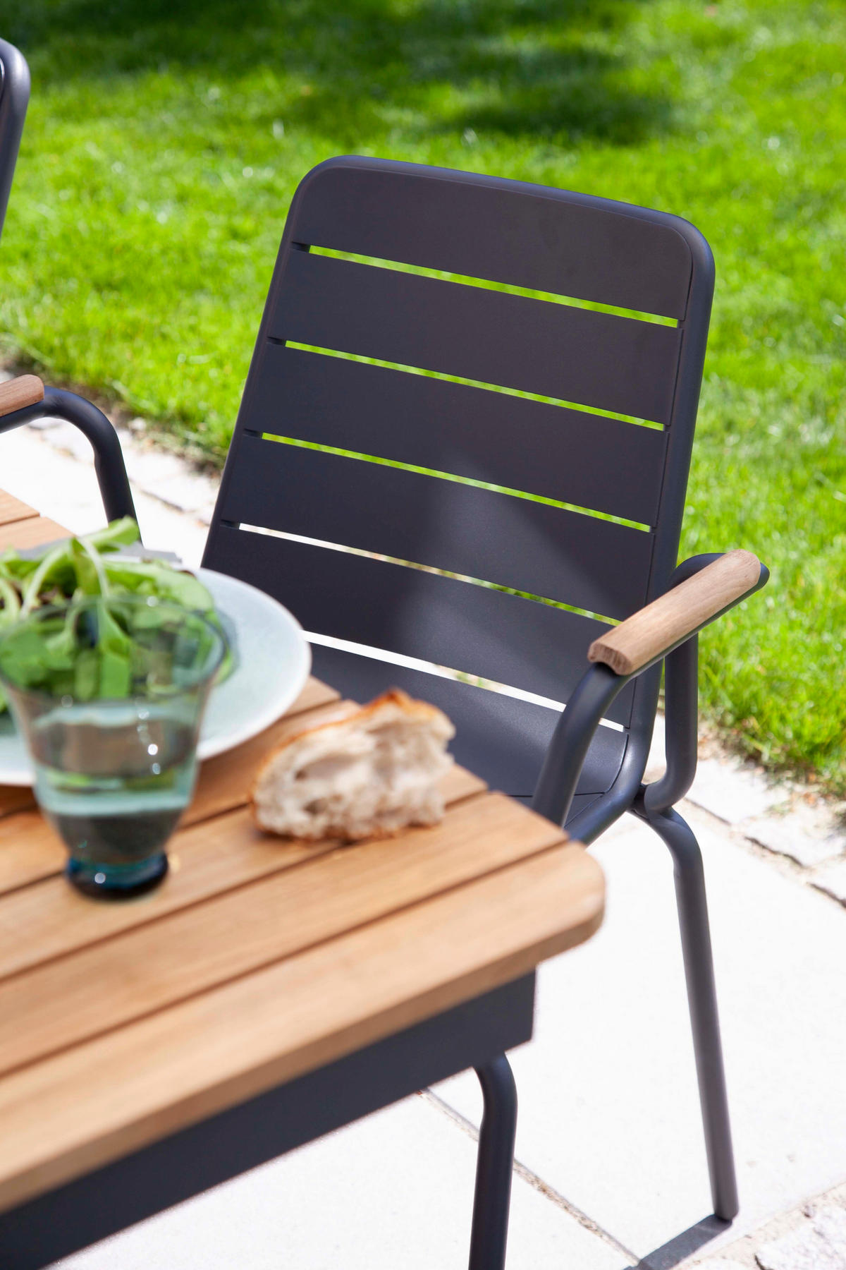 GARTENTISCHGRUPPE  - Anthrazit/Teakfarben, Natur, Holz/Metall (198/74/138cm) - Gardenson