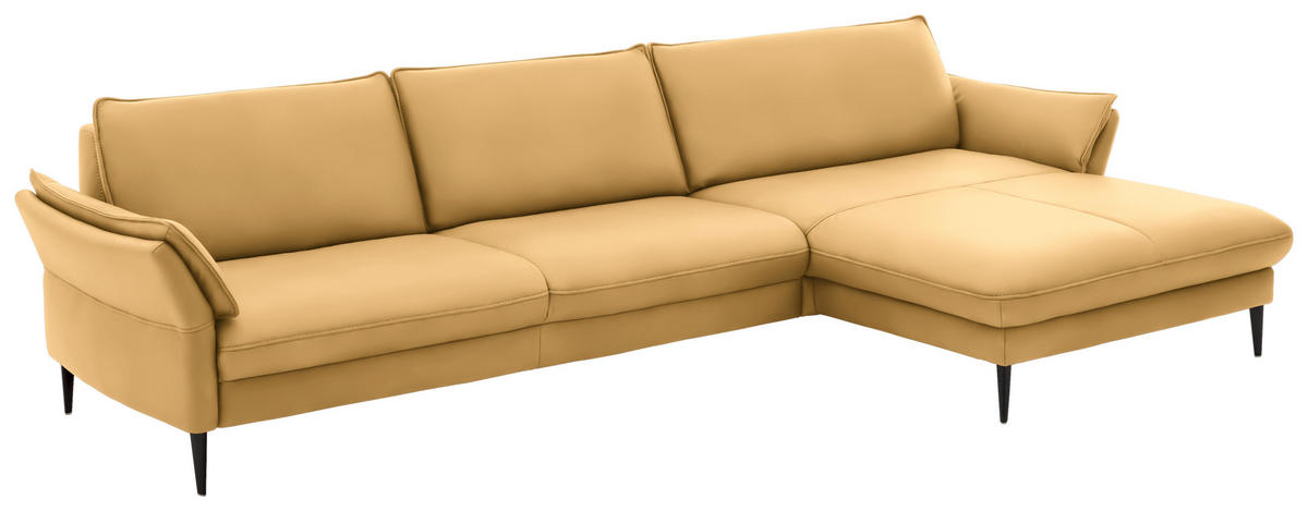 ECKSOFA in Echtleder Gelb  - Gelb/Schwarz, Design, Leder/Metall (334/172cm) - Hukla