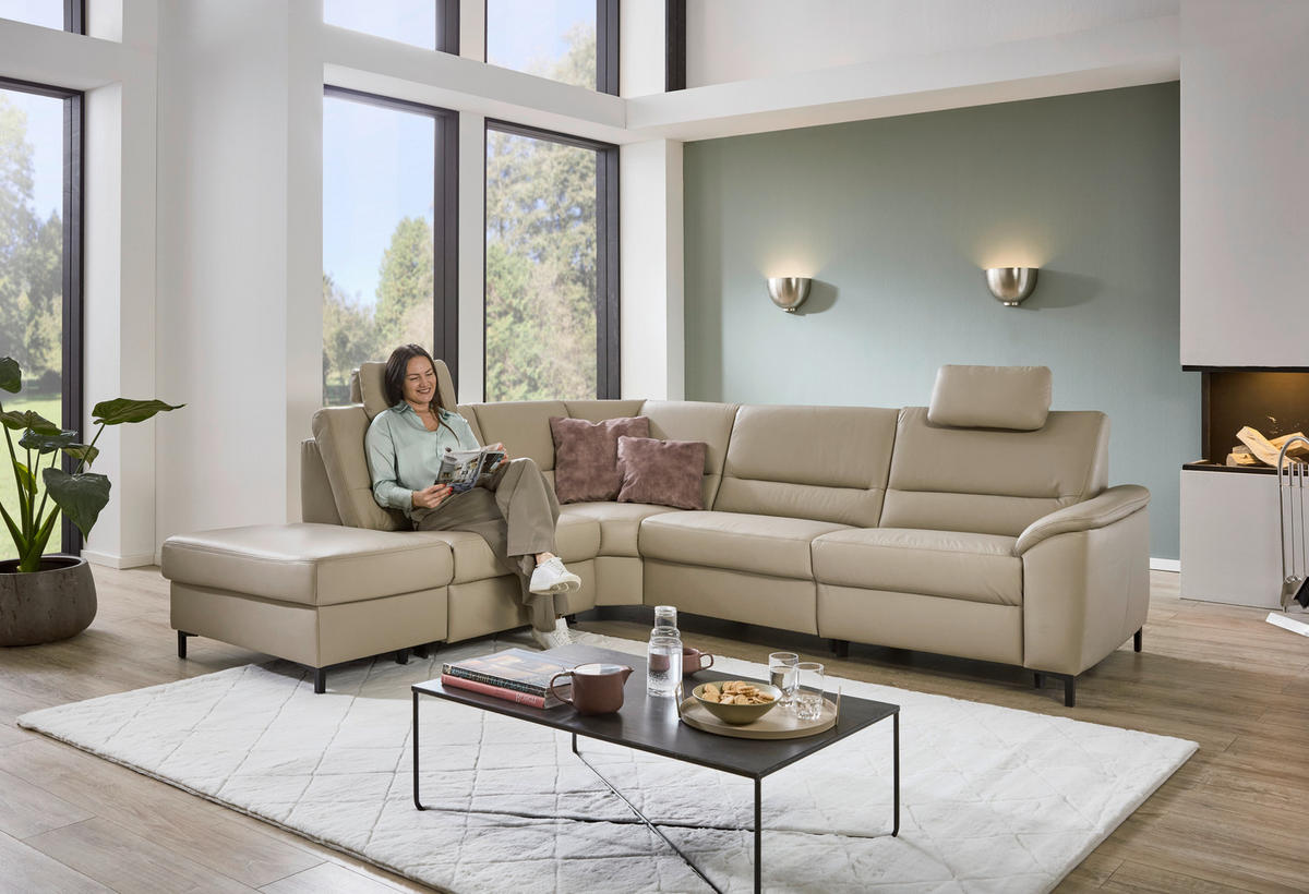 ECKSOFA in Echtleder Perlmutt  249/290 cm  - Perlmutt/Schwarz, KONVENTIONELL, Leder/Metall (249/290cm) - Beldomo Premium