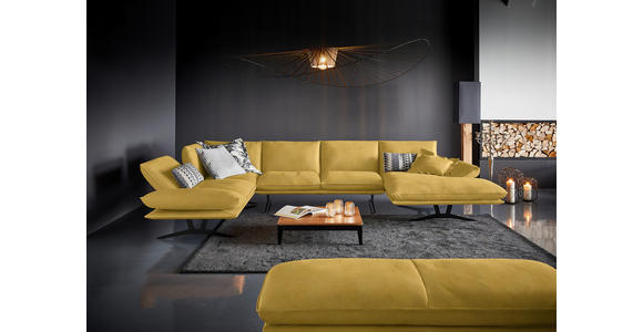 WOHNLANDSCHAFT in Echtleder Gelb - Gelb/Schwarz, Natur, Leder/Metall (217/359/155cm) - Dieter Knoll