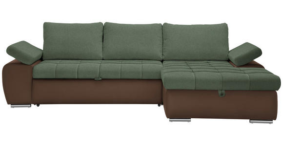 ECKSOFA in Flachgewebe Braun, Olivgrün  - Braun/Olivgrün, Design, Kunststoff/Textil (271/175cm) - Xora