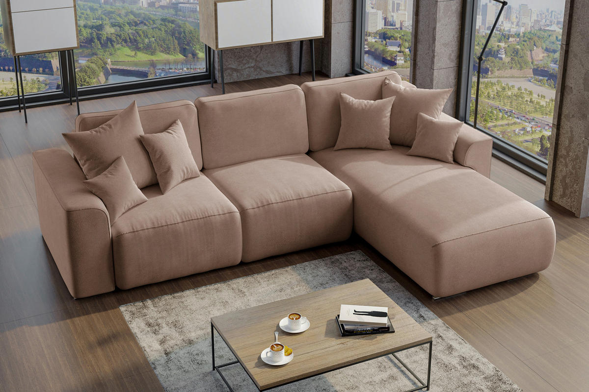 ECKSOFA Cappuccino Lederlook Zierkissen, Rückenkissen, Bettkasten, Schlaffunktion, Rücken echt, Liegefläche im Originalstoff  - Chromfarben/Cappuccino, KONVENTIONELL, Kunststoff/Textil (293/195cm) - Carryhome