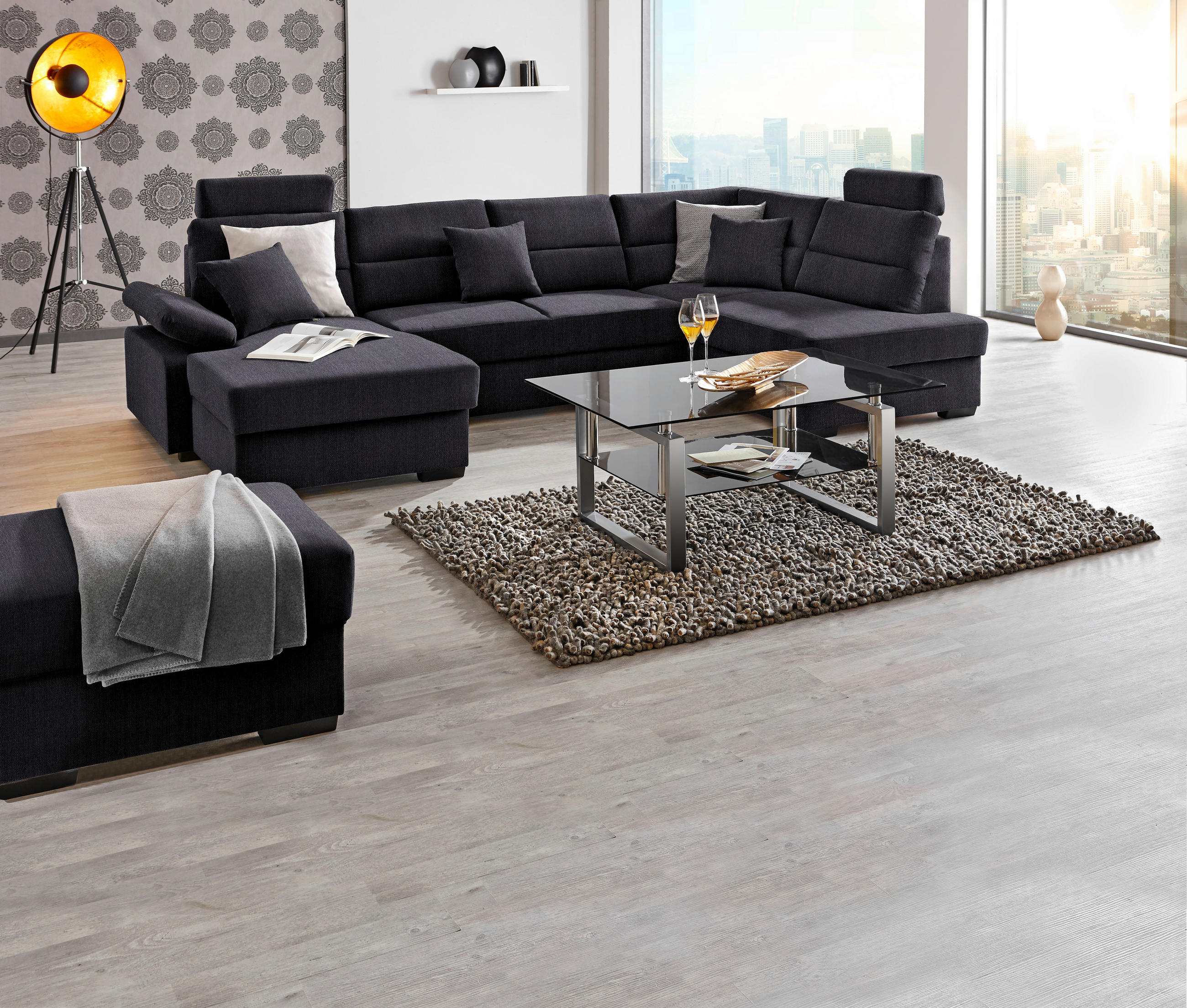 WOHNLANDSCHAFT in Webstoff Anthrazit  - Dunkelbraun/Anthrazit, Konventionell, Kunststoff/Textil (166/319/183cm) - Cantus