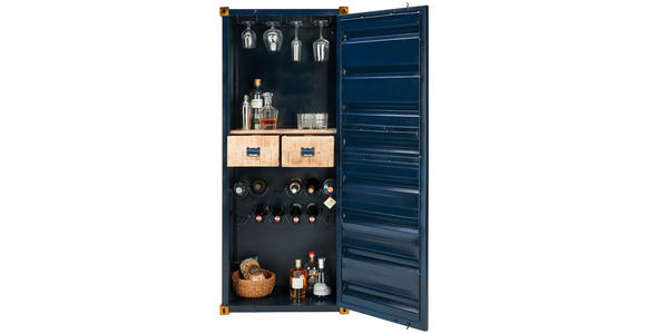 BARSCHRANK Mangoholz Hartholz Blau, Goldfarben - Blau/Goldfarben, Trend, Holz/Holzwerkstoff (73/176/41cm) - Ambia Home