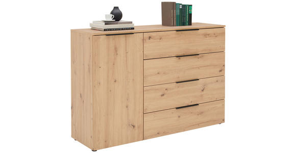 SIDEBOARD  in 135.9/92.9/42 cm  - Eichefarben/Schwarz, KONVENTIONELL, Holzwerkstoff/Metall (135.9/92.9/42cm) - Xora