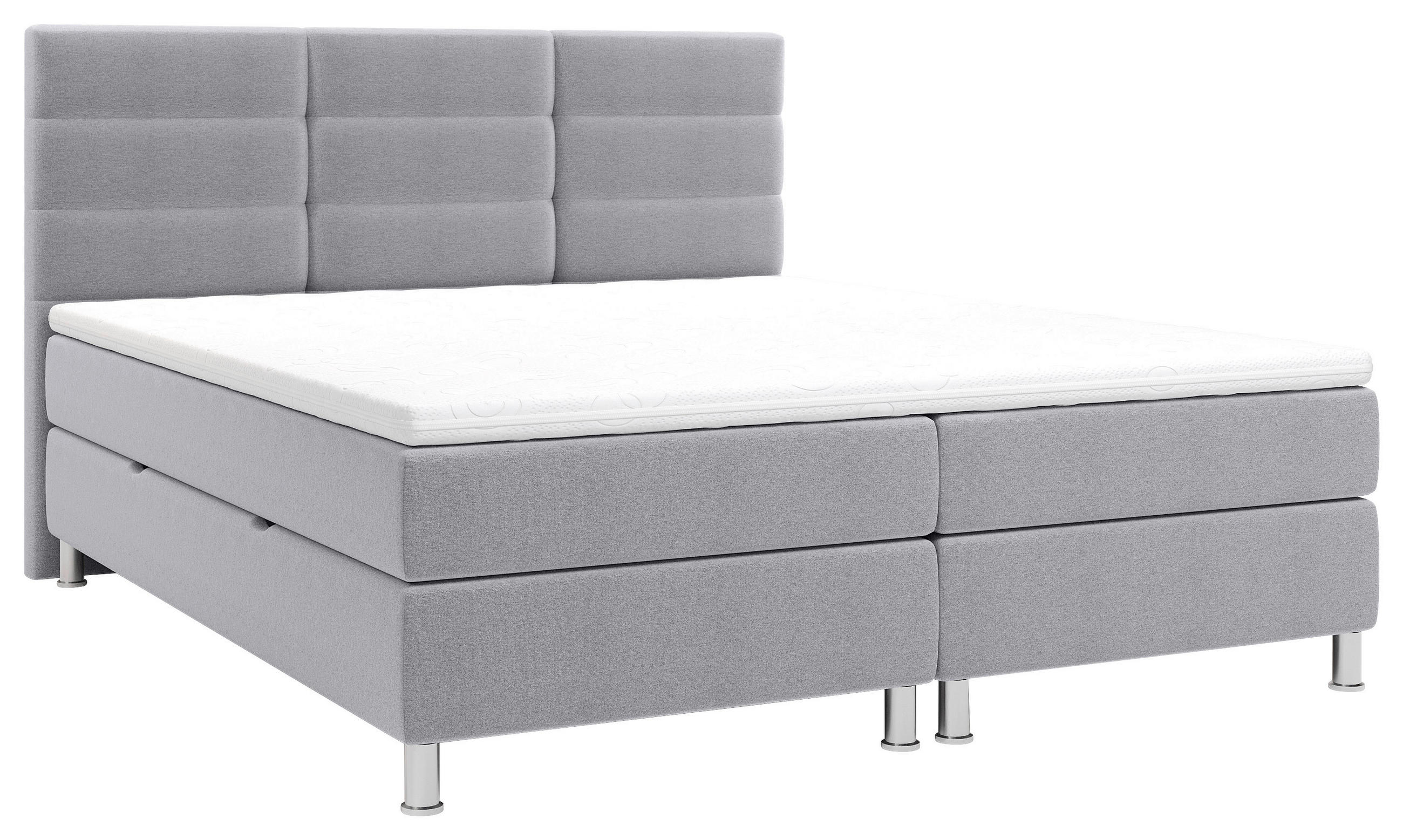 BOXBETT 180/200 cm,  in Hellgrau, Matratze, Bettkasten, Topper, H2 = mittel  - Chromfarben/Hellgrau, KONVENTIONELL, Textil/Metall (180/200cm) - Carryhome