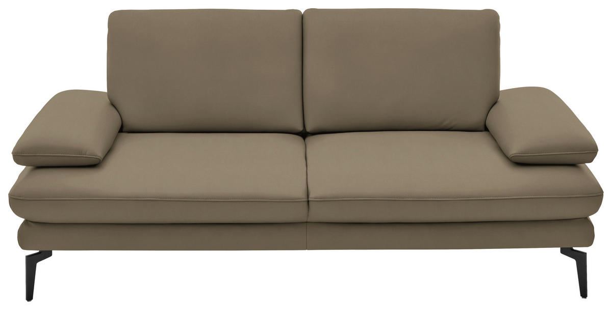 2,5-SITZER  in Echtleder Beige   - Beige/Schwarz, Design, Leder/Metall (196/86/104cm) - Dieter Knoll