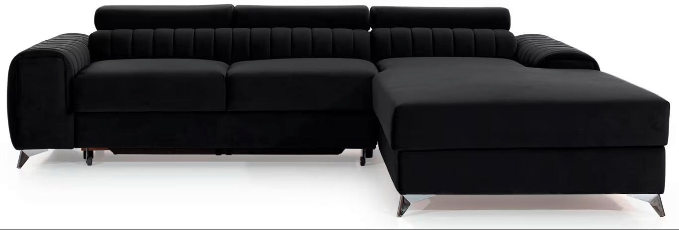 ECKSOFA in Samt Schwarz  278/205 cm  - Silberfarben/Schwarz, Design, Textil/Metall (278/205cm) - MID.YOU