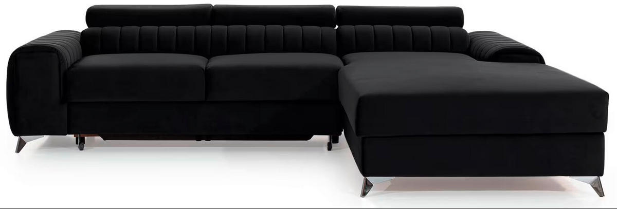 ECKSOFA  Schwarz Samt  - Silberfarben/Schwarz, Design, Textil/Metall (278/205cm) - MID.YOU