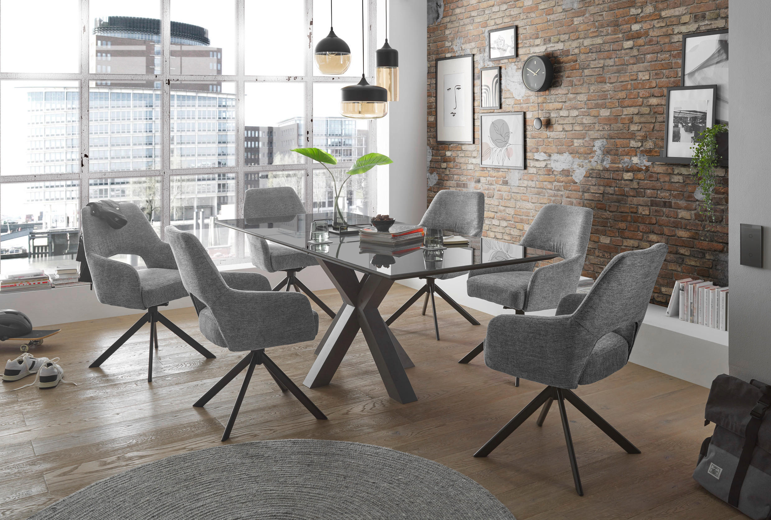 ARMLEHNSTUHL drehbar  in Eisen  - Schwarz/Grau, Design, Textil/Metall (58/89/62cm) - SetOne by Musterring
