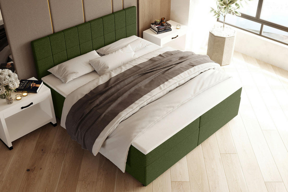 BOXBETT 140/200 cm,  in Grün, Topper, Matratzen, Bettschubladen, H3 = fest  - Schwarz/Grün, KONVENTIONELL, Kunststoff/Textil (140/200cm) - Boxxx