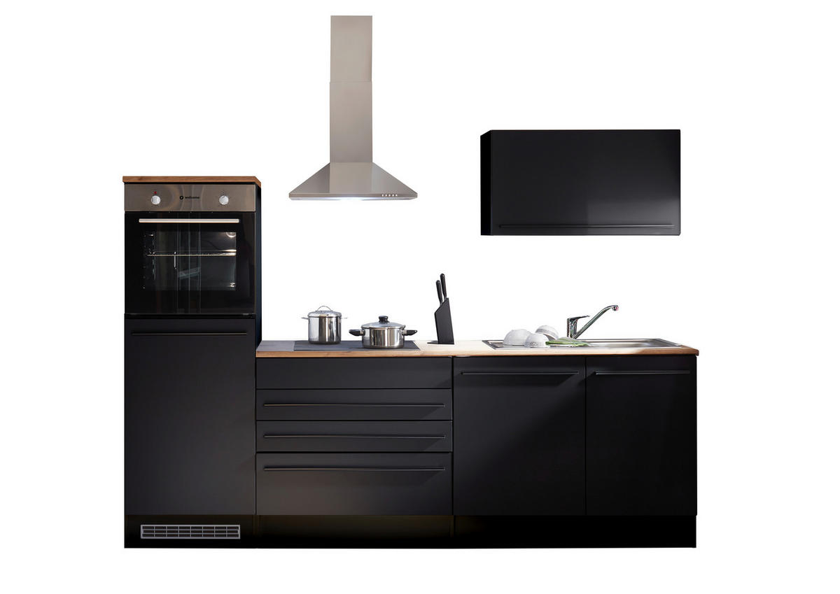 KÜCHENBLOCK 260 cm  in Schwarz  - Eichefarben/Schwarz, LIFESTYLE, Holzwerkstoff/Kunststoff (260cm) - P & B