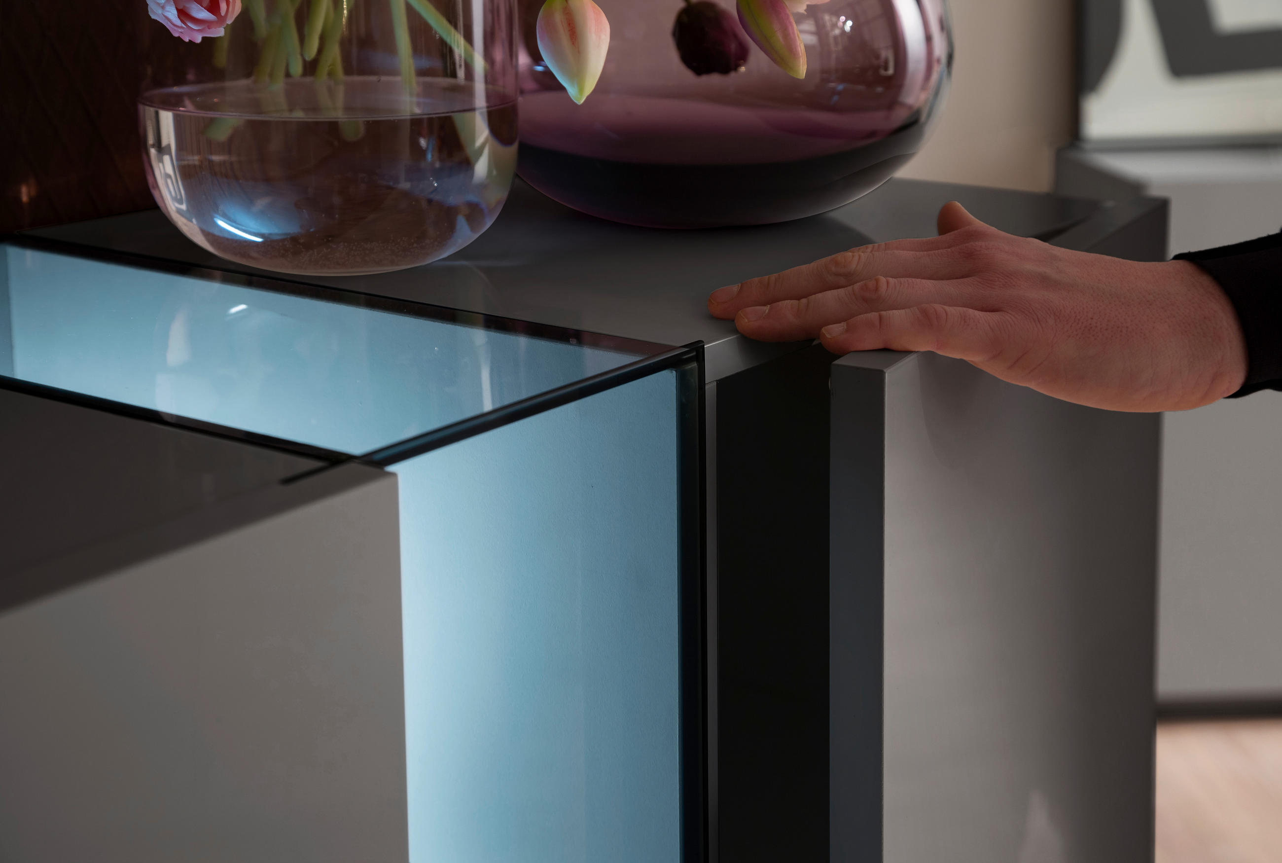 Thumbnail - Novel Highboard, Dunkelgrau, Glas, Holzwerkstoff, 6 Fächer, 96x115x42 cm, Typenauswahl, Beimöbel erhältlich, in verschie...