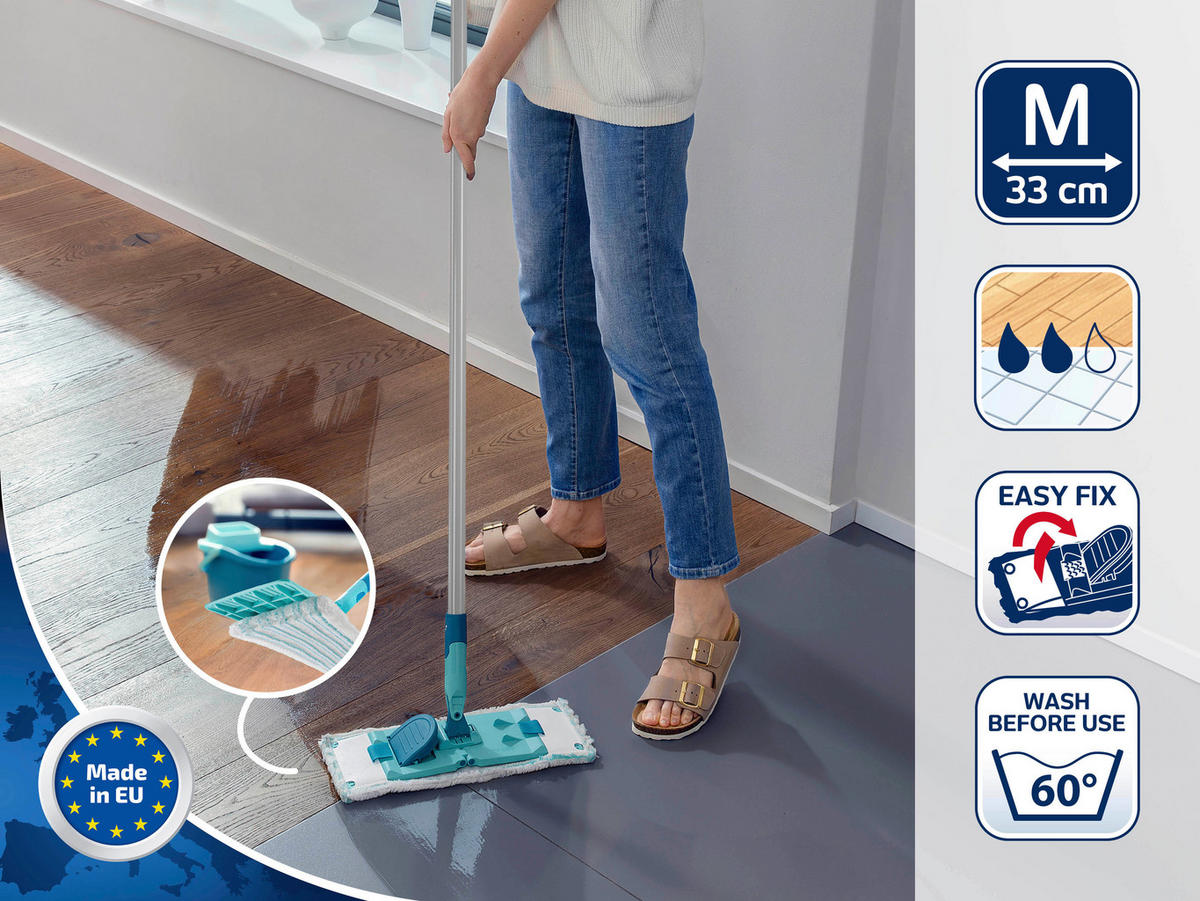 BODENWISCHER - Türkis/Weiß, Basics, Kunststoff/Textil (33/140cm) - Leifheit
