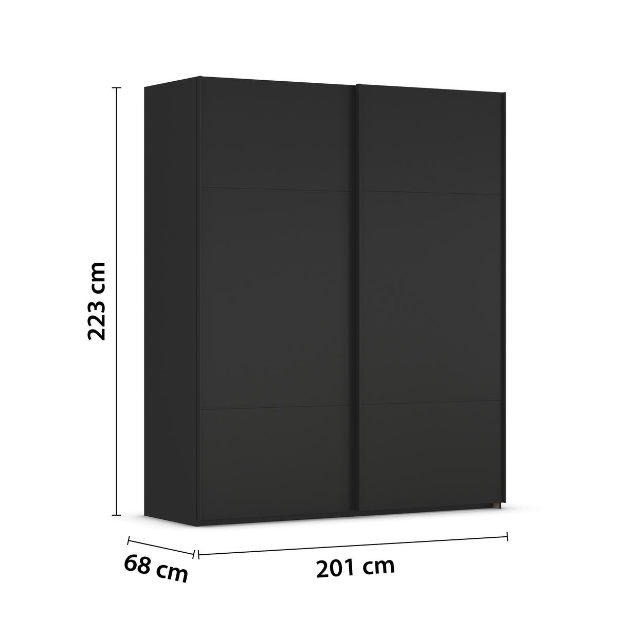 SCHWEBETÜRENSCHRANK 201/223/68 cm 2-türig Schwarz  - Schwarz, KONVENTIONELL, Holzwerkstoff/Metall (201/223/68cm) - Novel