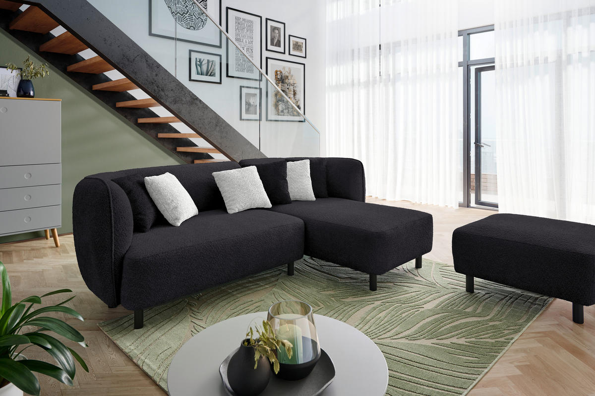 ECKSOFA in Chenille Graphitfarben  - Weiss/Hellgrau, Design, Holz/Textil (236/148cm) - Lomoco