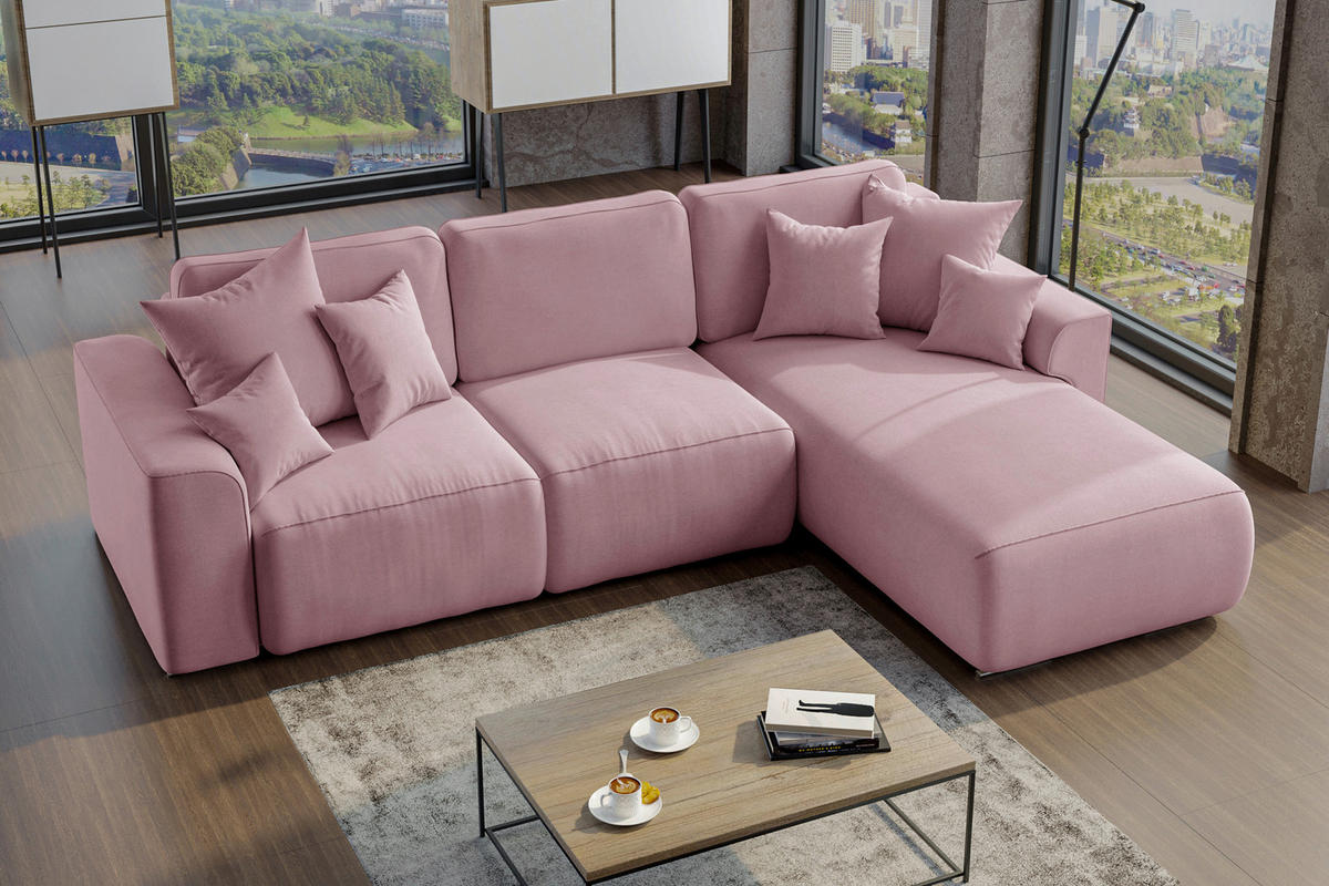 ECKSOFA Rosa Velours  - Chromfarben/Rosa, KONVENTIONELL, Kunststoff/Textil (293/195cm) - Carryhome