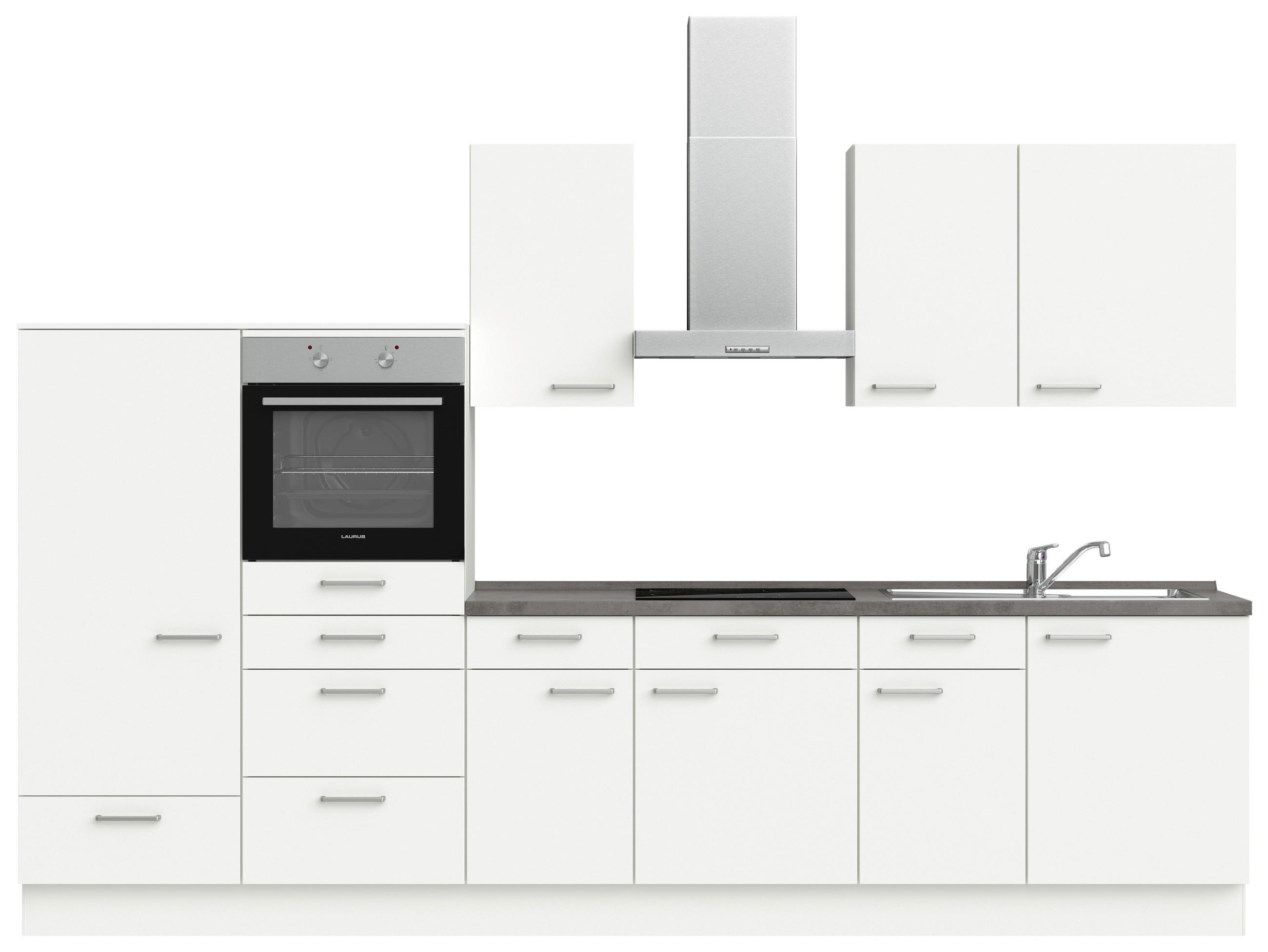 KÜCHENLEERBLOCK 330 cm   in Weiß, Schieferfarben  - Schieferfarben/Edelstahlfarben, MODERN, Holzwerkstoff/Metall (330cm) - Nobilia