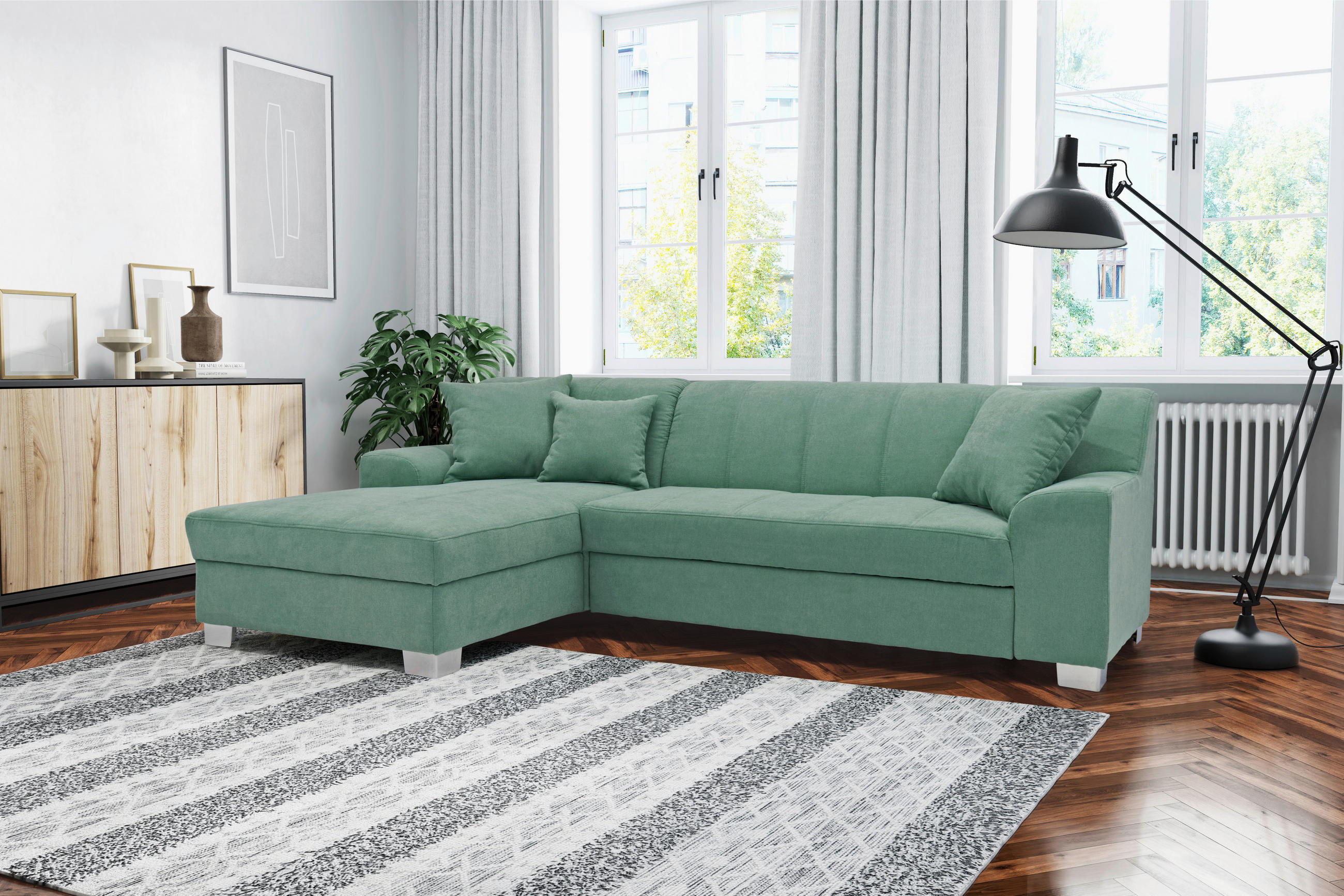 ECKSOFA CAPRI Mintgrün Mikrofaser  - Chromfarben/Mintgrün, KONVENTIONELL, Textil/Metall (152/239cm) - MID.YOU