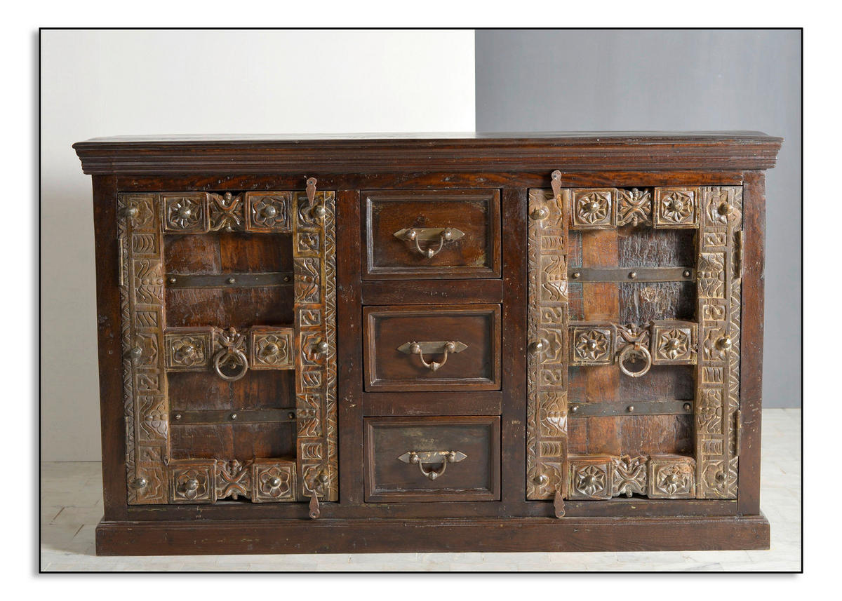 SIDEBOARD  150/90/45 cm 3 Schublade(n)  - Messingfarben/Braun, Design, Holz/Metall (150/90/45cm) - MID.YOU