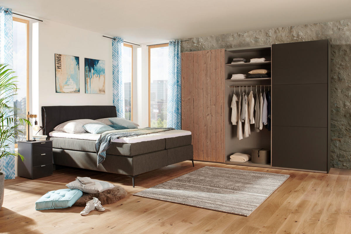 BOXSPRINGBETT 140/200 cm  in Anthrazit, Schwarz  - Anthrazit/Schwarz, Design, Textil/Metall (140/200cm) - Hom`in