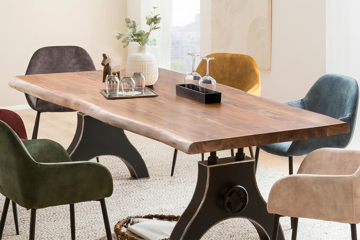 ESSTISCH 220/100/74 cm Echtholz  Holz, Metall rechteckig Naturfarben, Schwarz  - Schwarz/Naturfarben, MODERN, Holz/Metall (220/100/74cm) - MID.YOU