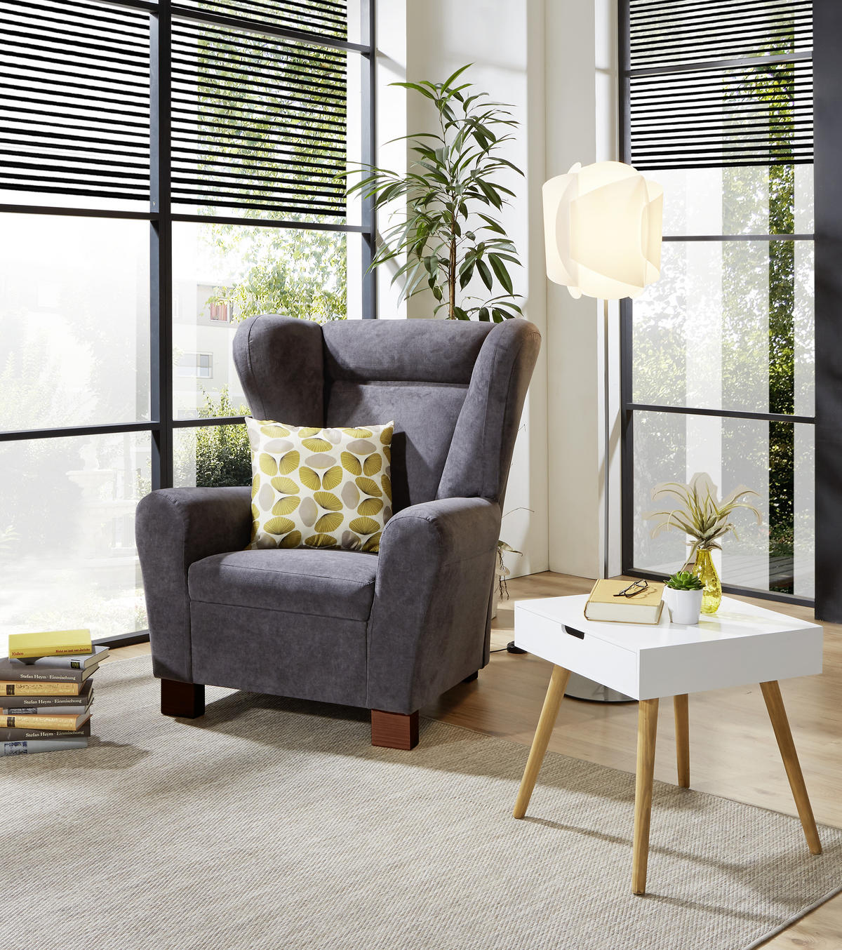 ÖRONLAPPSFÅTÖLJ i flatväv antracit  - brun/antracit, Design, trä/textil (95/109/97cm) - Livetastic