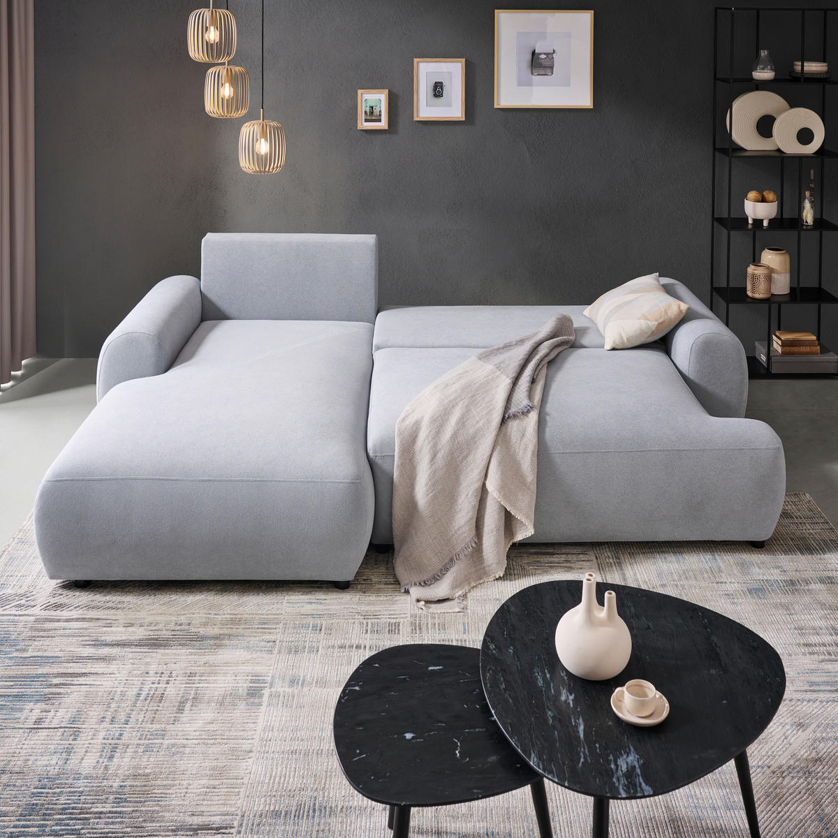 ECKSOFA in Webstoff Grau  - Schwarz/Grau, Modern, Kunststoff/Textil (175/265cm) - MID.YOU