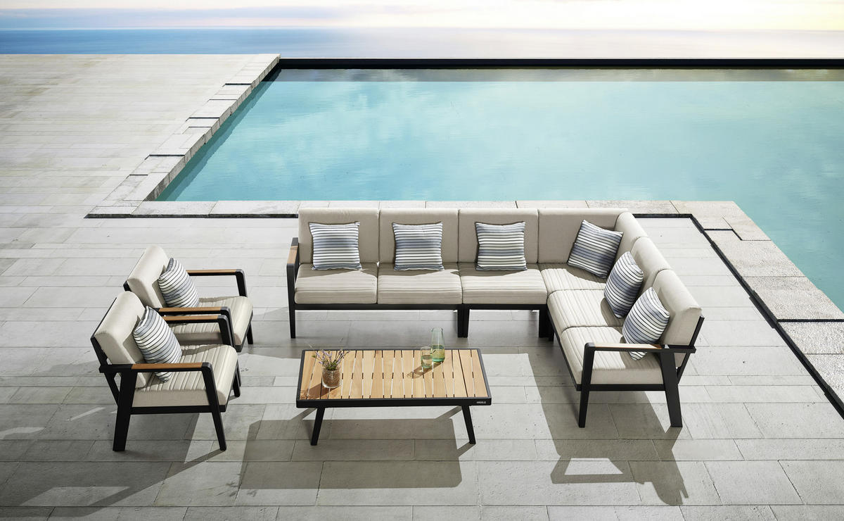 GARTENSESSEL Teakholz Aluminium Anthrazit, Hellgrau  - Anthrazit/Hellgrau, Design, Holz/Textil (56/80/63cm) - Ambia Garden