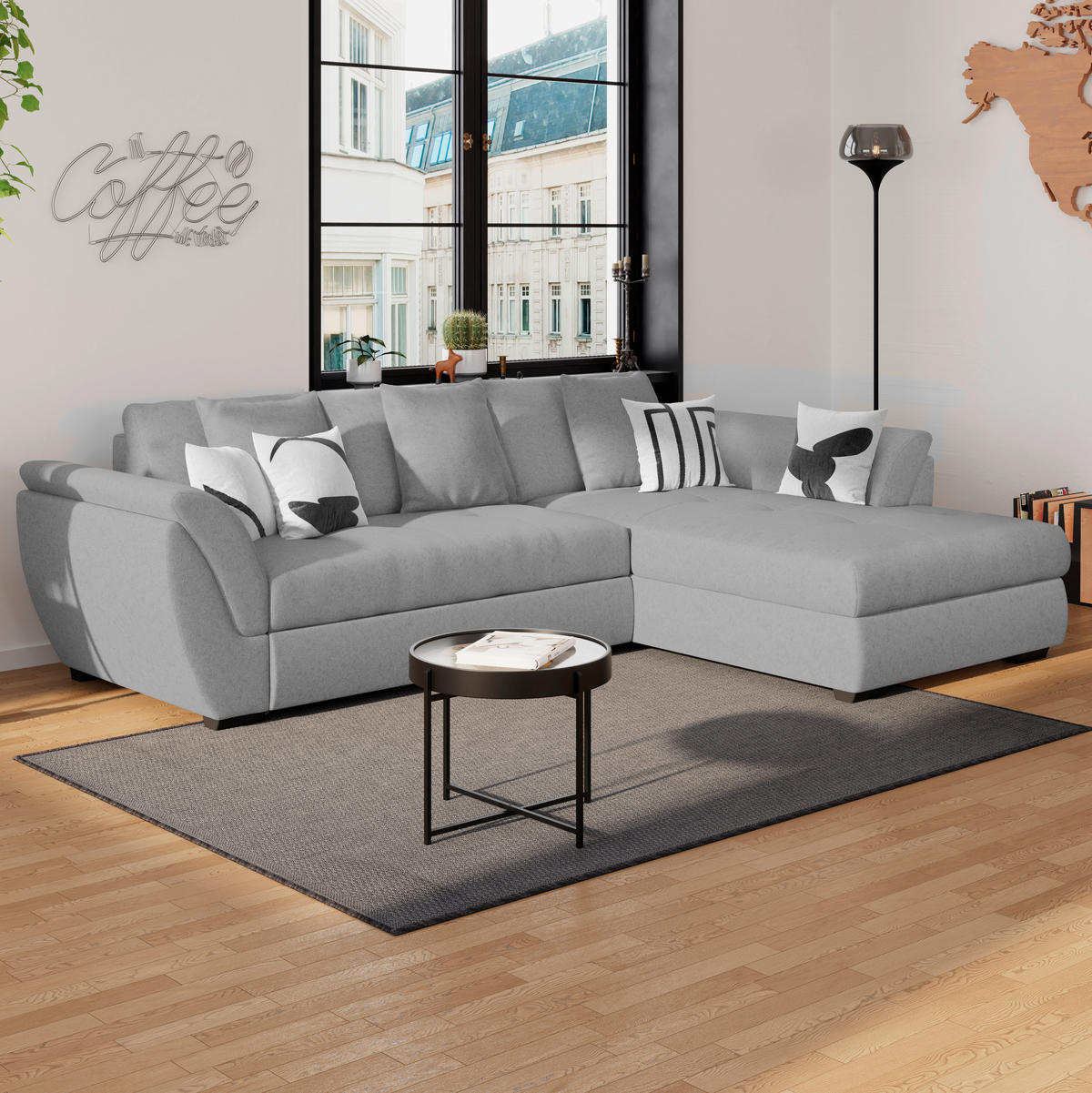 ECKSOFA in Webstoff Grau  - Schwarz/Grau, Design, Kunststoff/Textil (278/187cm) - Livetastic