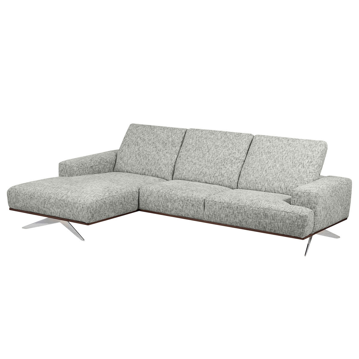 ECKSOFA PORTLAND Grau Struktur Kopfteilverstellung  - Chromfarben/Dunkelbraun, Design, Holz/Textil (187/295cm) - Livetastic