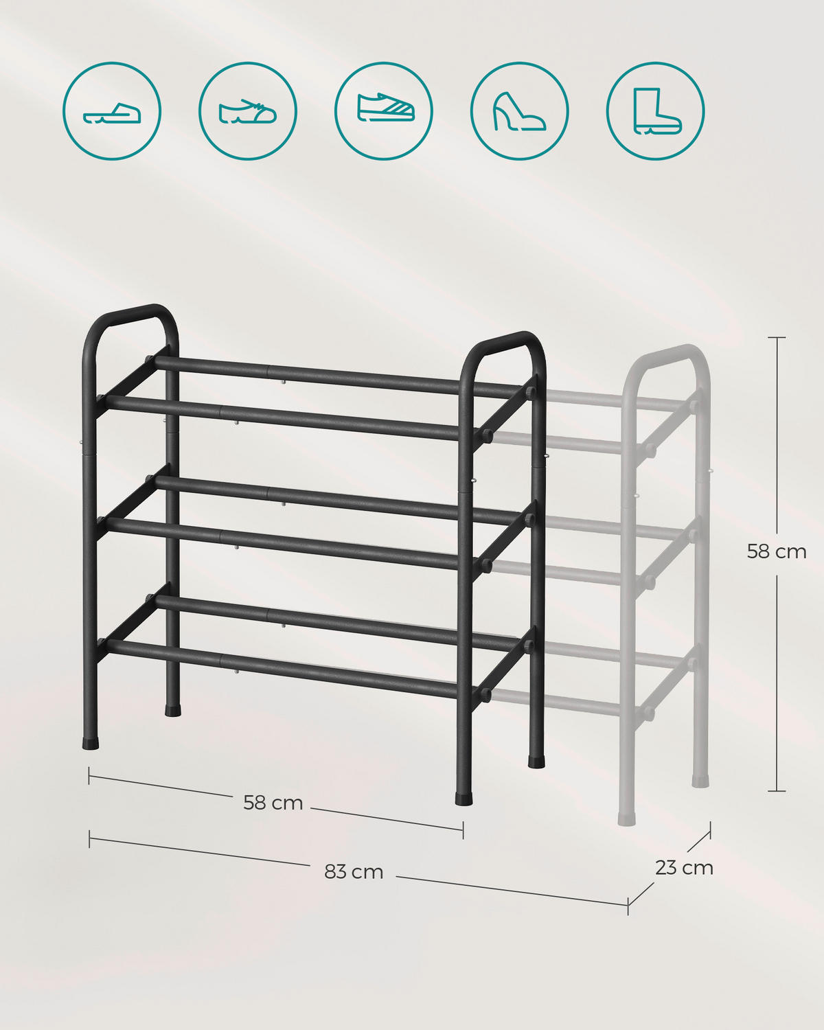 SCHUHREGAL Schwarz  - Schwarz, Trend, Metall (83/58/23cm) - Boxxx