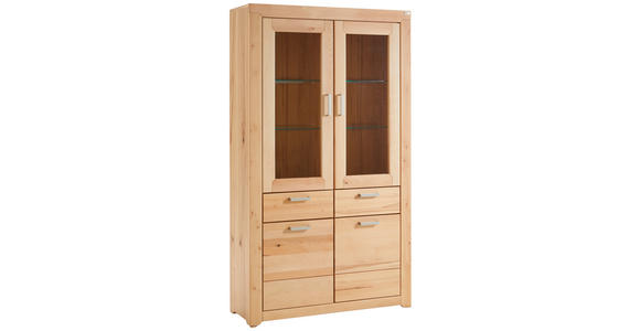 VITRINE Buche teilmassiv Buchefarben - Buchefarben/Grau, Natur, Glas/Holz (112/195/40cm) - Cantus