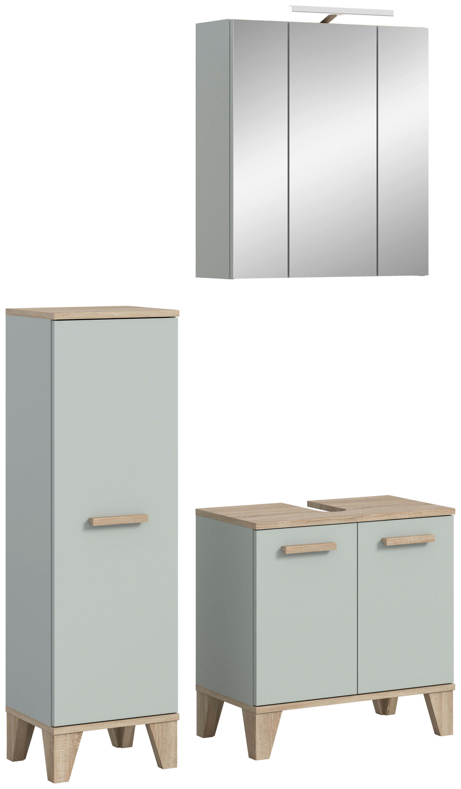 BADEZIMMER 4-teilig 94 cm - Eiche San Remo/Graugrün, Modern, Holzwerkstoff/Kunststoff (94cm) - MID.YOU