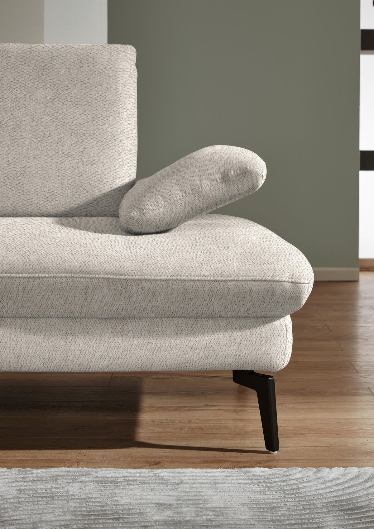 ECKSOFA in Chenille, Mikrofaser Ecru  - Ecru/Schwarz, Design, Textil/Metall (157/299cm) - Dieter Knoll