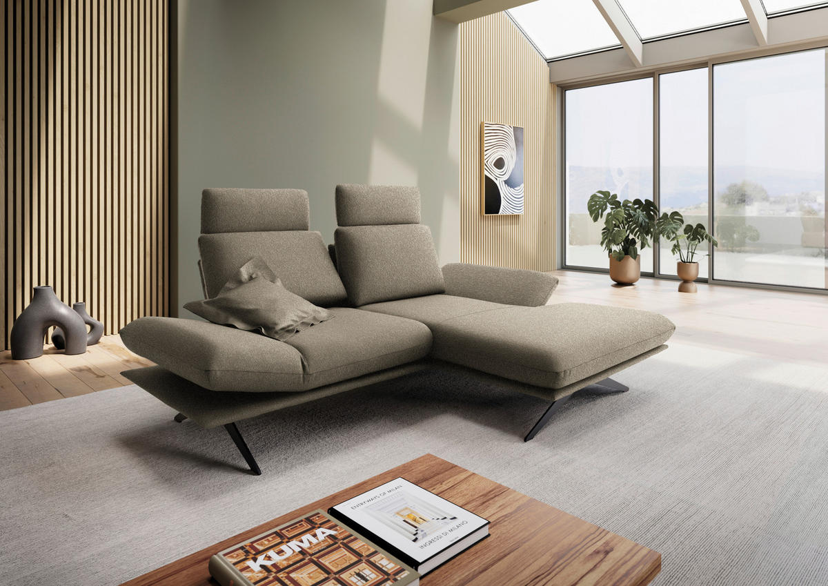 ECKSOFA Flachgewebe Hellbraun  - Hellbraun/Schwarz, Design, Textil/Metall (234/155cm) - Dieter Knoll