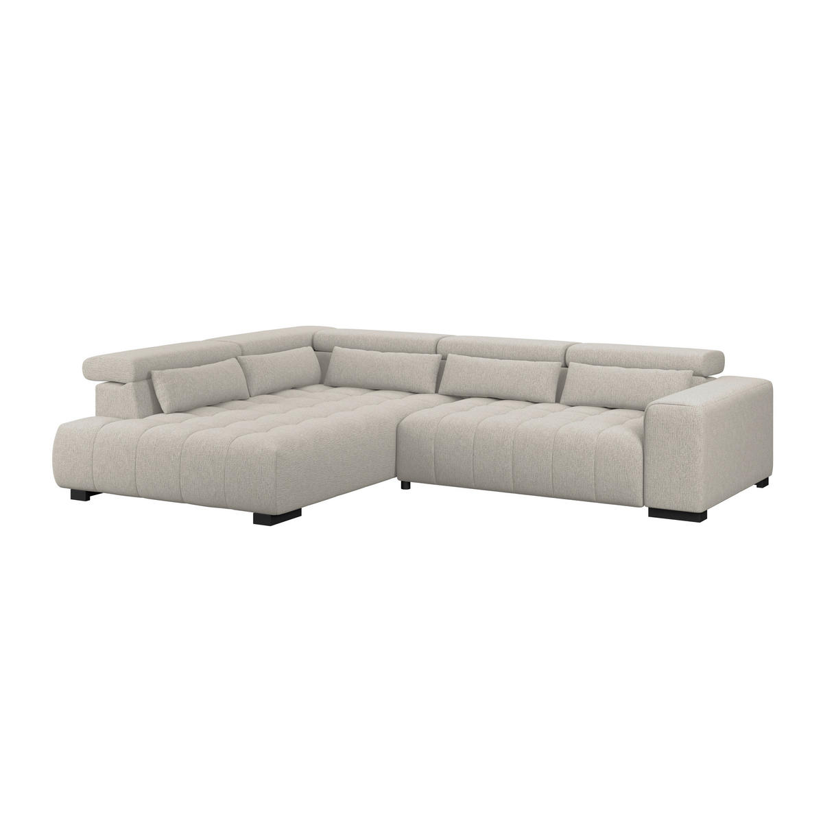 ECKSOFA MATERA Beige Chenille, Struktur Nierenkissen, Kopfteilverstellung, Sitzvorzug  - Beige/Schwarz, Trend, Holz/Textil (226/311cm) - MID.YOU