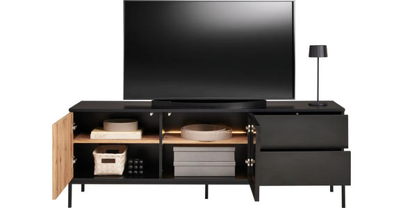 LOWBOARD  in 153,6/56/38 cm  - Eiche Wotan/Schwarz, KONVENTIONELL, Glas/Holzwerkstoff (153,6/56/38cm) - Xora