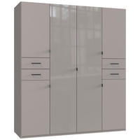 KLEIDERSCHRANK 180/208/58 cm,  in Grau, Sahara, 6-türig  - Schwarz/Grau, KONVENTIONELL, Glas/Holzwerkstoff (180/208/58cm) - Boxxx