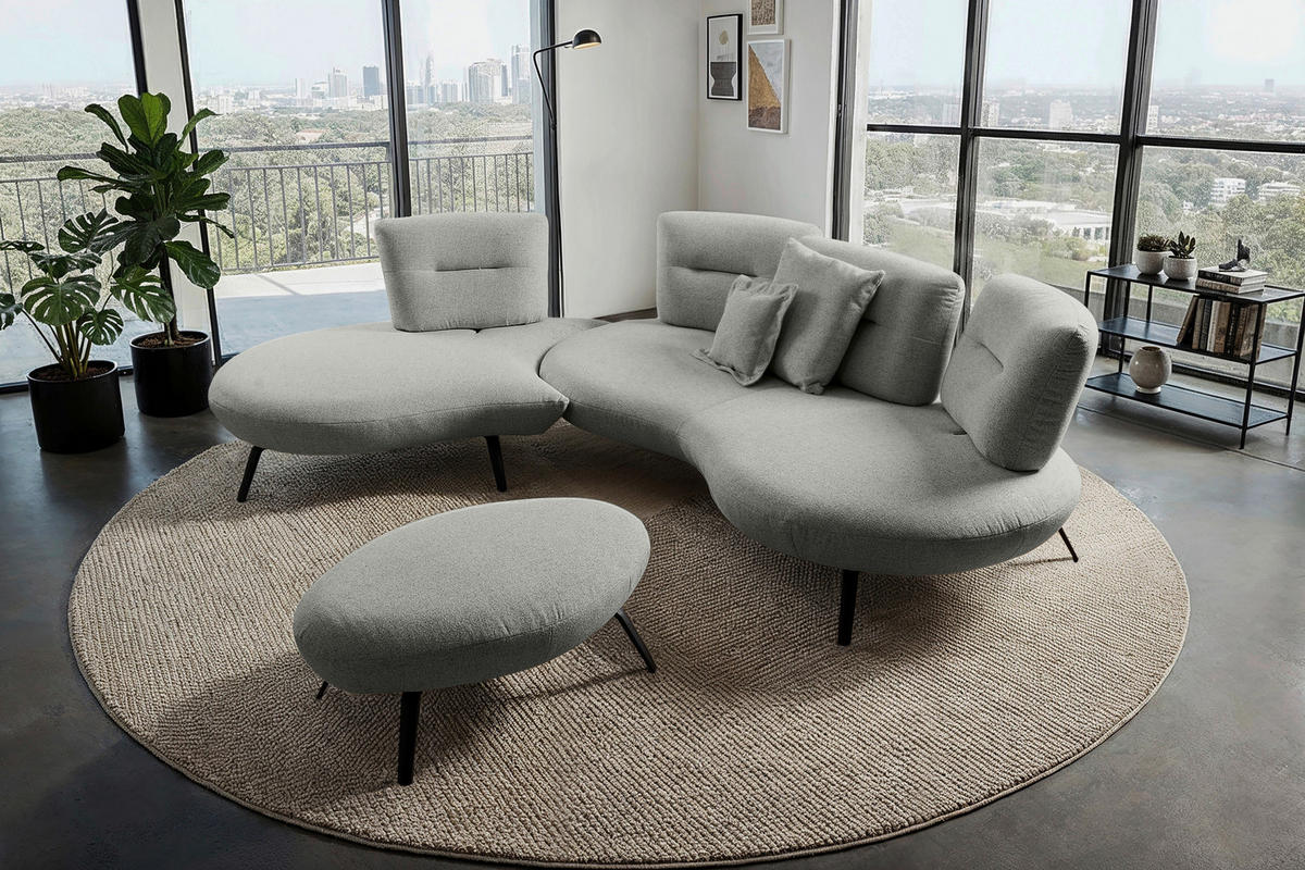 BIGSOFA Flachgewebe Hellgrau  - Hellgrau/Schwarz, Design, Textil/Metall (456/93/138cm) - Moderano