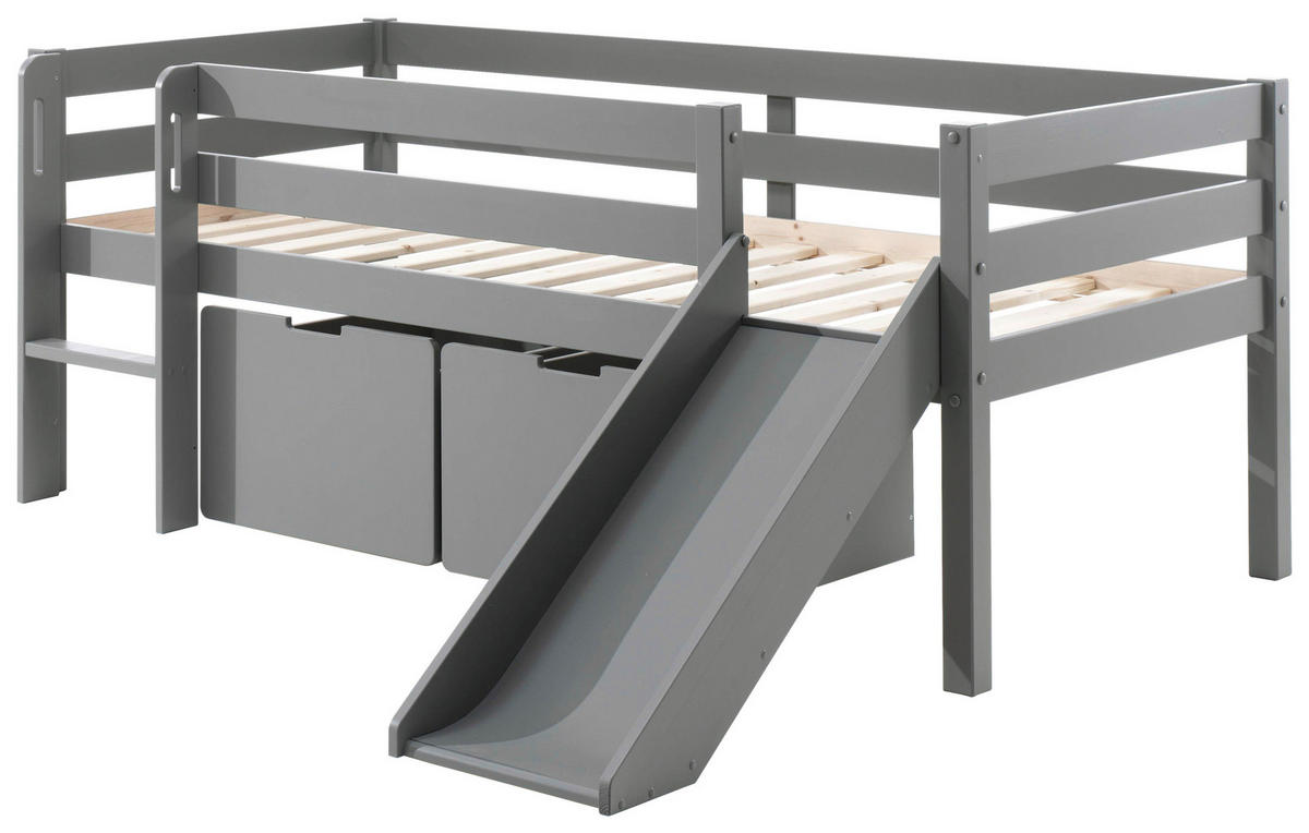 SPIELBETT Absturzsicherung, Leiter, Rutsche, Rollrost, Bettschublade 90/200 cm  in Grau  - Grau, MODERN, Holz/Holzwerkstoff (90/200cm) - MID.YOU