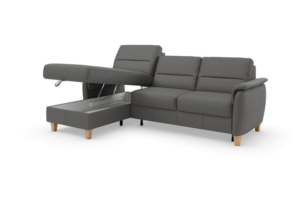 ECKSOFA PALMERA E Mokka Kombination Echtleder/Stoff Mikrofaser Bettkasten  - Eichefarben/Mokka, Basics, Leder/Holz (163/244cm) - Sit & More