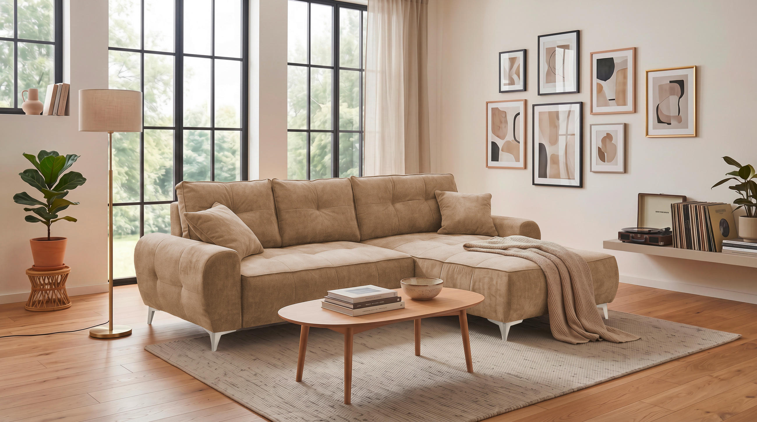 ECKSOFA Webstoff Braun  - Kaschmir/Braun, Modern, Kunststoff/Textil (284/191cm) - MID.YOU